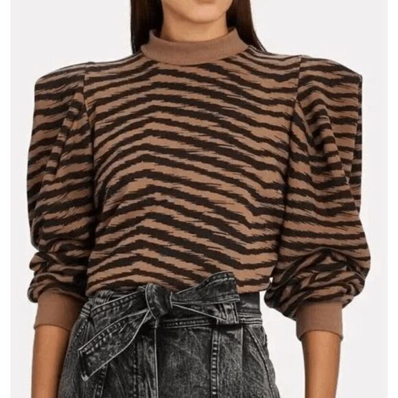 NEW! AGOLDE Folded Sleeve Mock Neck Sweatshirt Serpentine Tigress Stripe Size XS - Picture 2 of 13